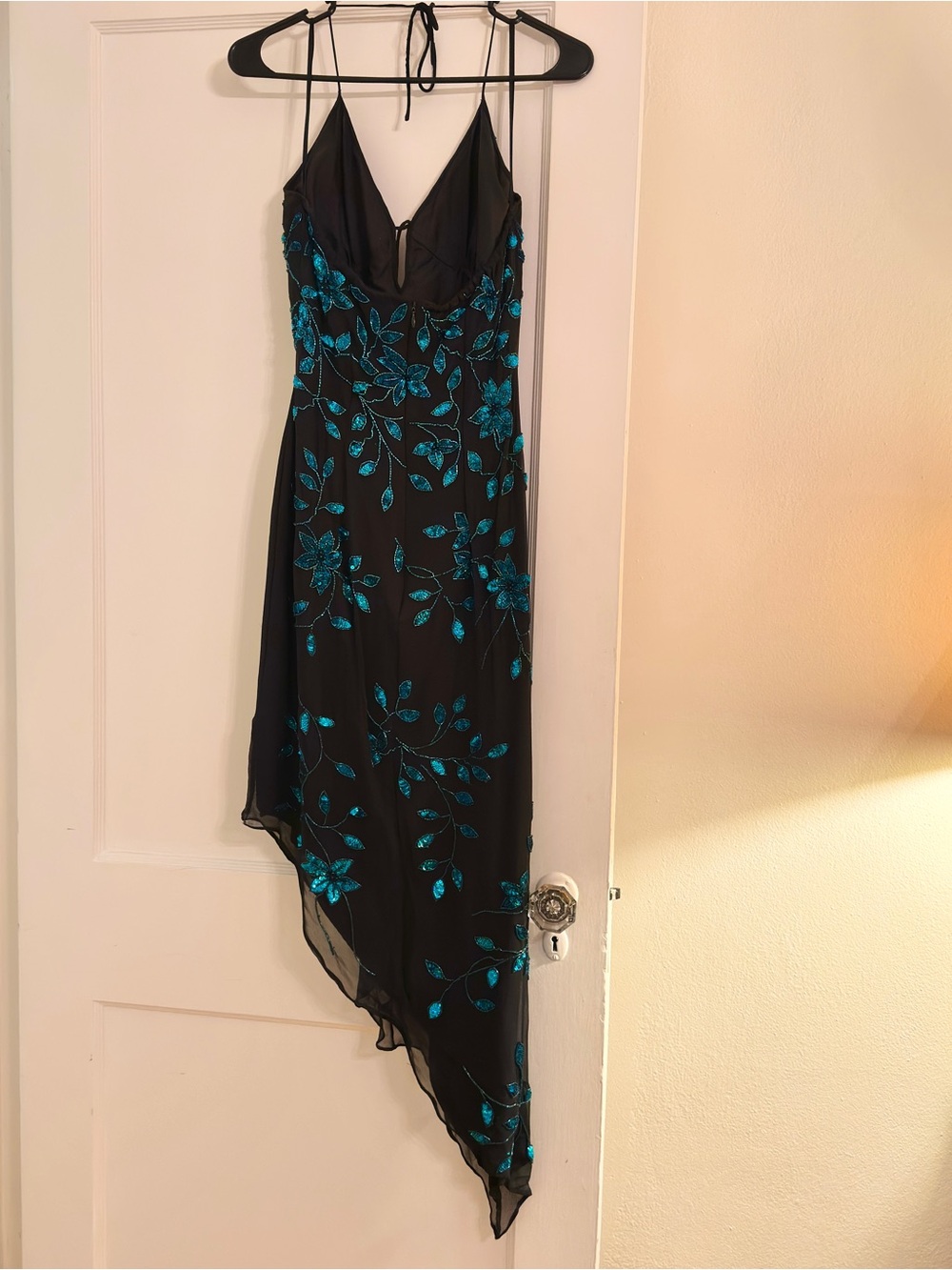 Cache Black Midi Slip Dress with Teal Floral Embroidery - Picture 5 of 12
